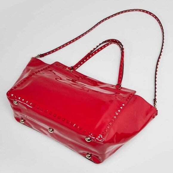 Valentino Patent Red Leather Rockstud Trapeze Medium Tote Bag - Picture 3 of 12